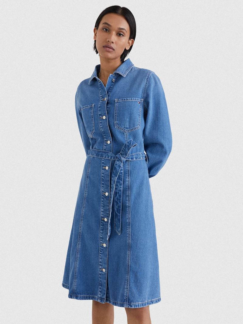 Női Tommy Hilfiger Denim Fit-And-Flare Dresses Kék | HU 56OKI